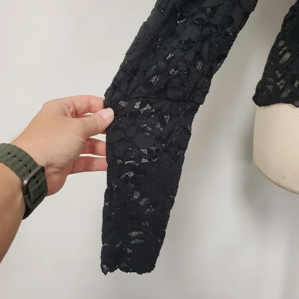 Intimately Free People Womens Crochet Square Neck Lacey Top Size M Black Sheer
